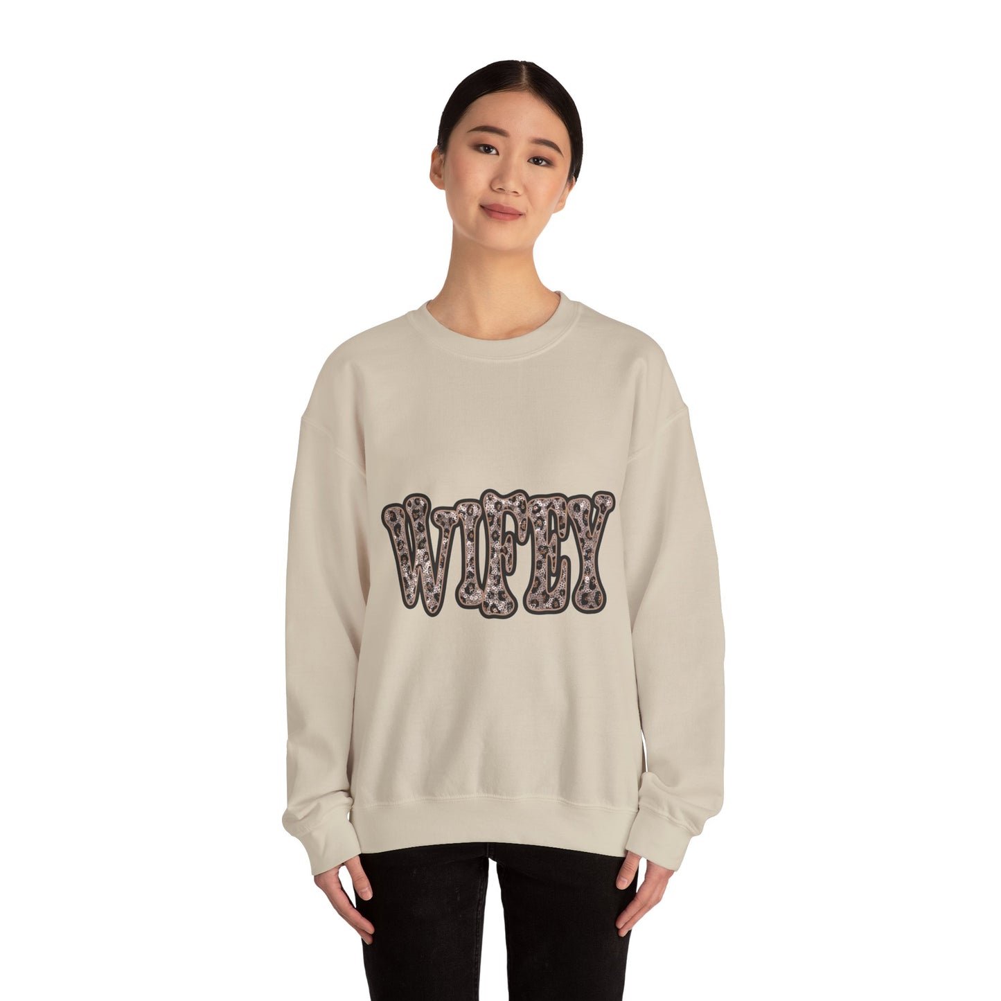 Wifey Leopard Faux Sequin Print Crewneck Sweatshirt — Cozy Bridal/Anniversary Gift