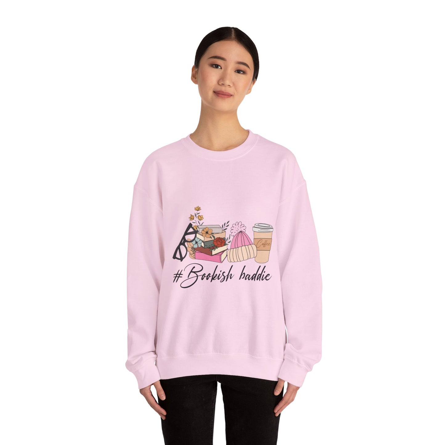 Crewneck Sweatshirt — "#Bookish Baddie" Cozy Reader Graphic Pullover