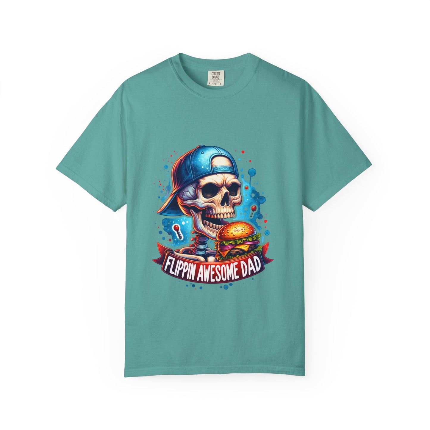 Flippin' Awesome Dad T-Shirt — Skull Chef Burger Graphic Tee for Fathers, Father’s Day Gift