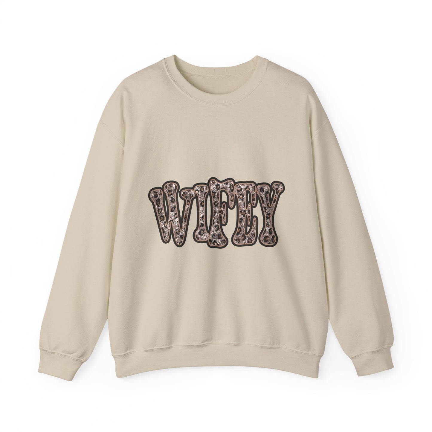 Wifey Leopard Faux Sequin  Print Crewneck Sweatshirt — Cozy Bridal/Anniversary Gift