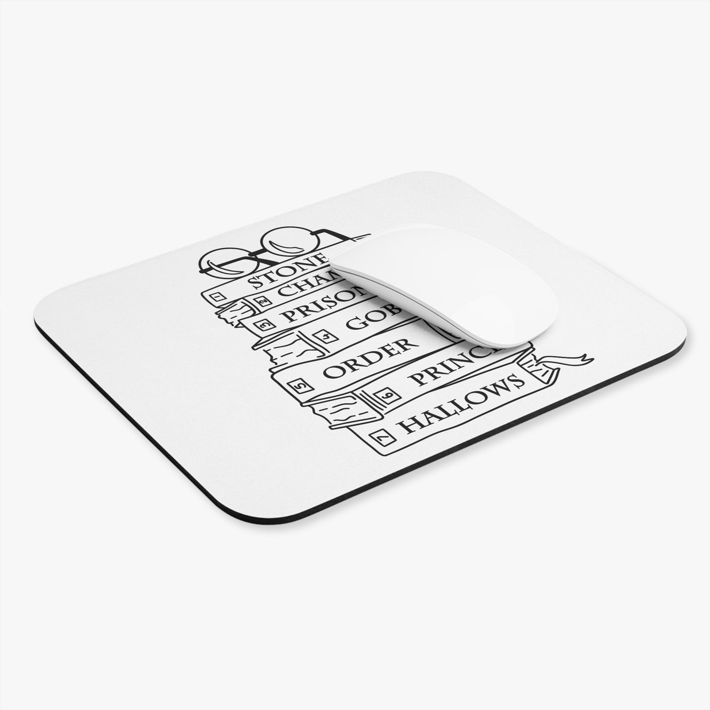 Fantasy Book Stack Mouse Pad — ‘Stone, Chamber, Prisoner…’ Wizard Novel Design