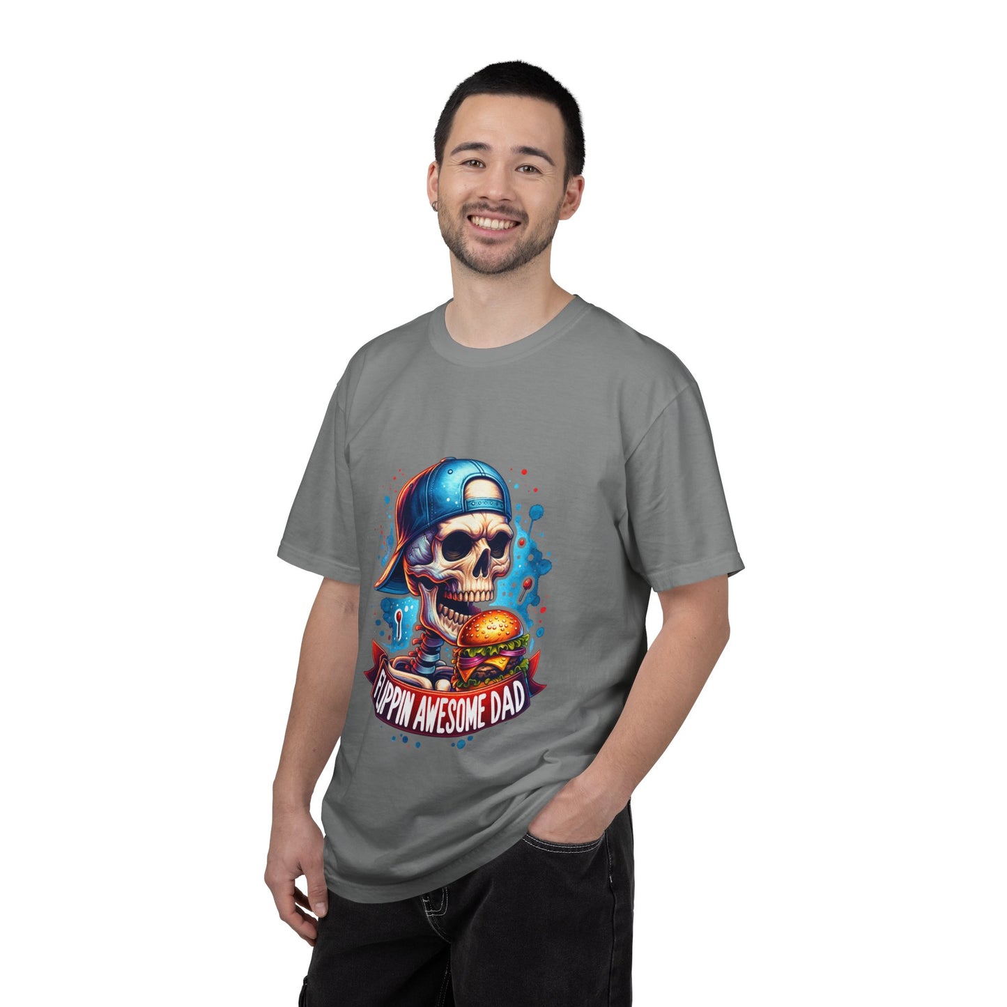 Flippin' Awesome Dad T-Shirt — Skull Chef Burger Graphic Tee for Fathers, Father’s Day Gift
