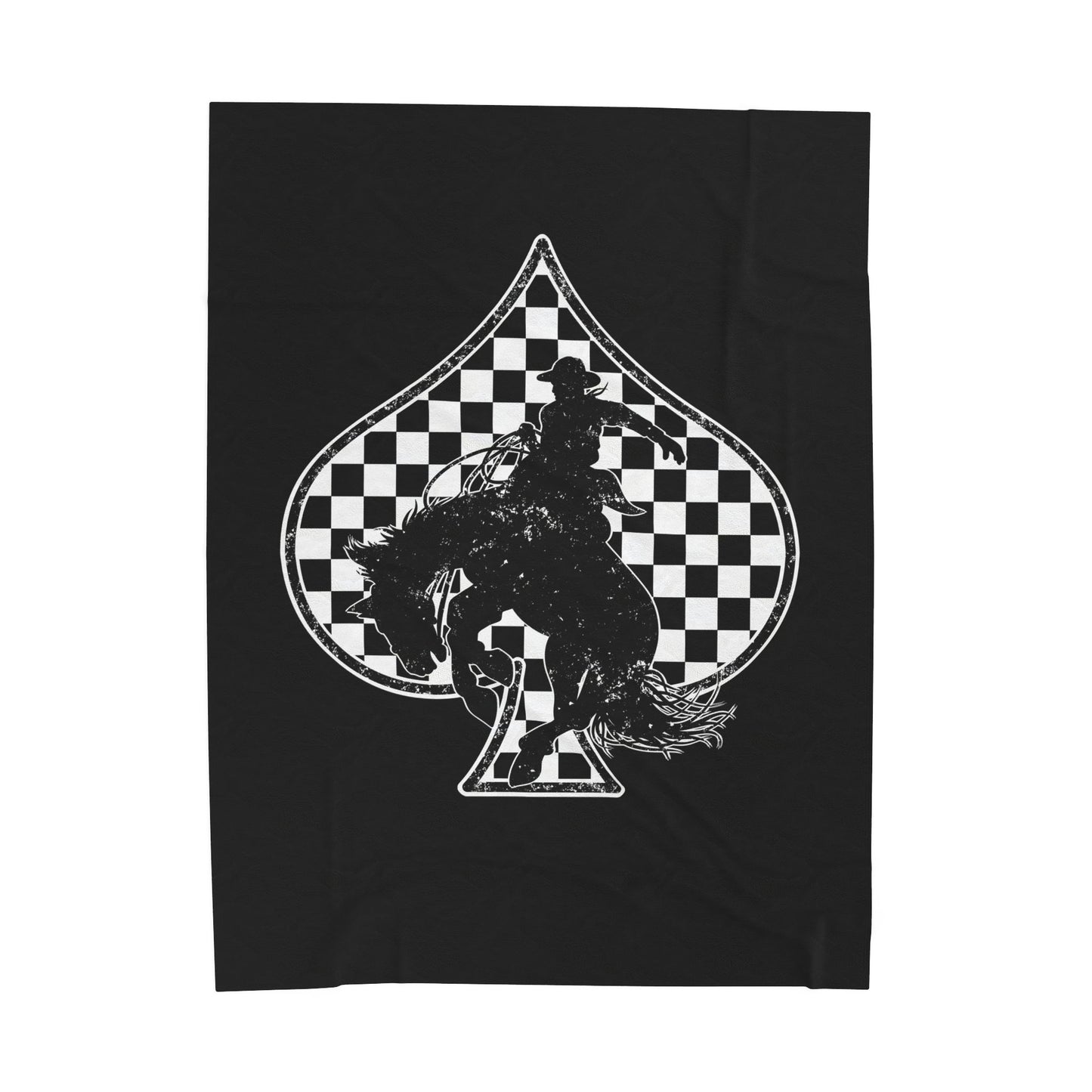 Cowboy on Spade Velveteen Plush Blanket — Western Rodeo Checkered Throw