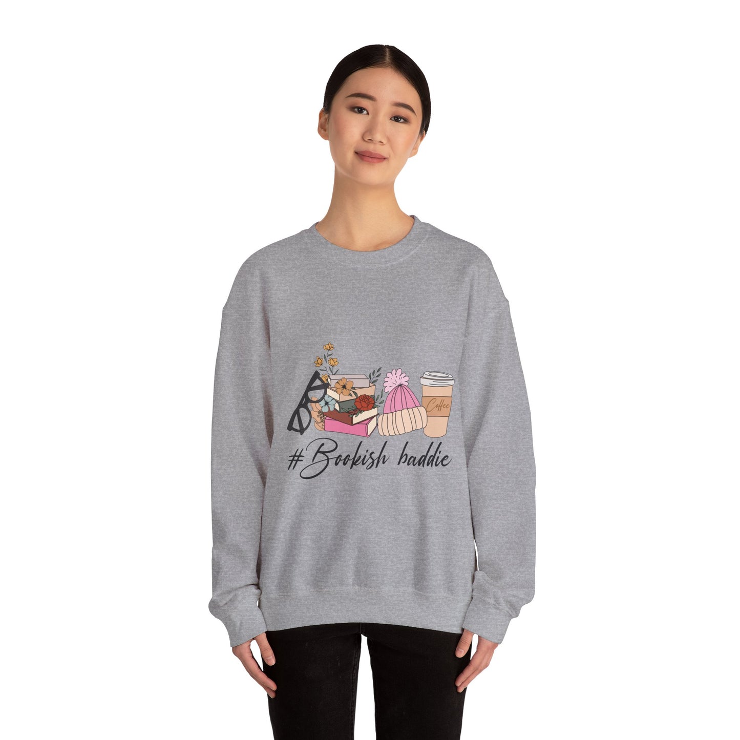 Crewneck Sweatshirt — "#Bookish Baddie" Cozy Reader Graphic Pullover