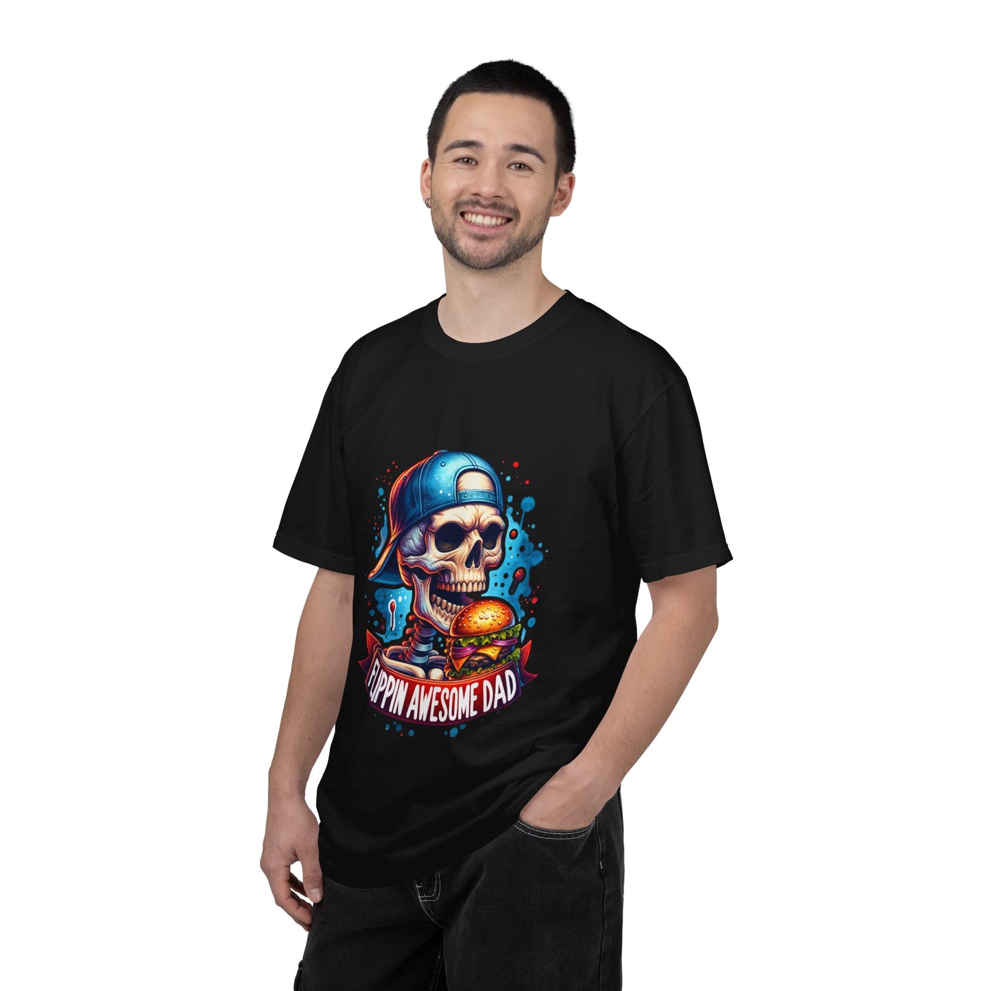 Flippin' Awesome Dad T-Shirt — Skull Chef Burger Graphic Tee for Fathers, Father’s Day Gift