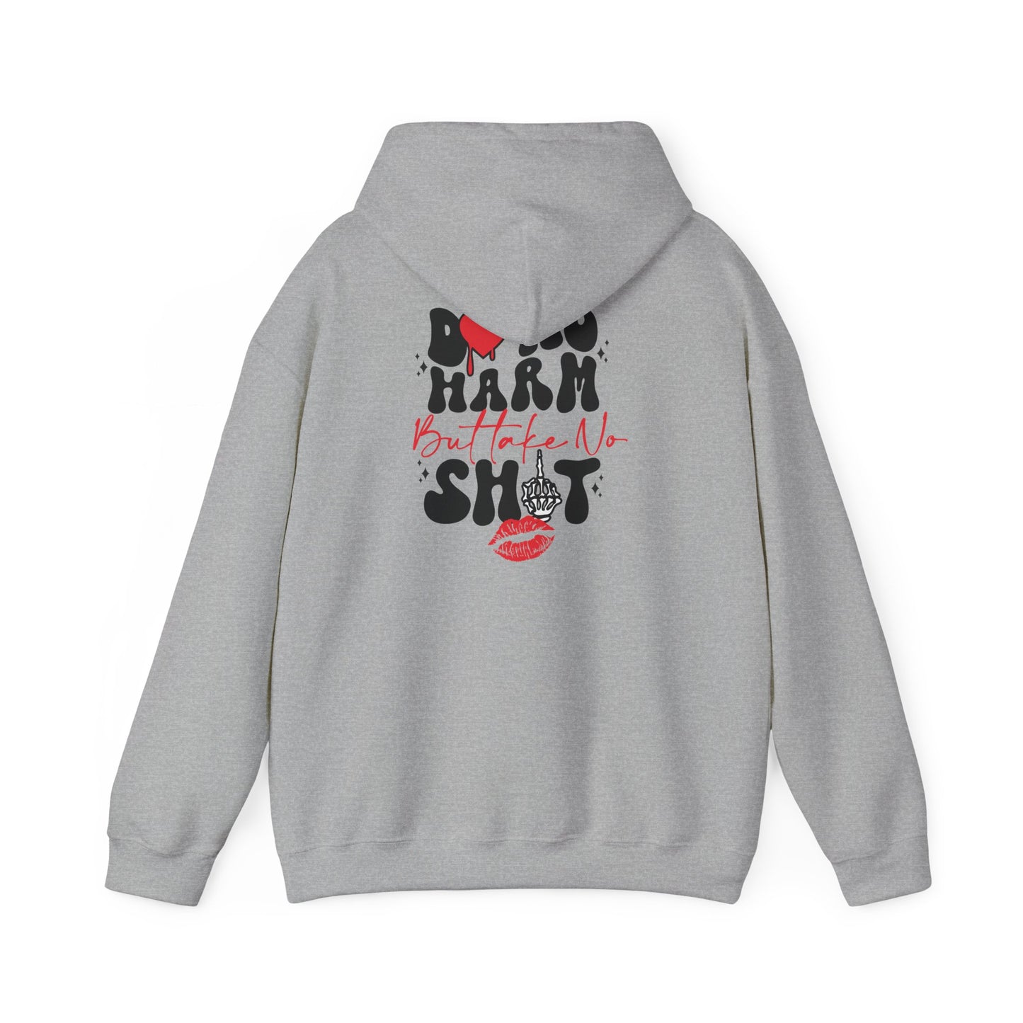 Hoodie — "Do No Harm But Take No Shit" Heart Graphic Pullover