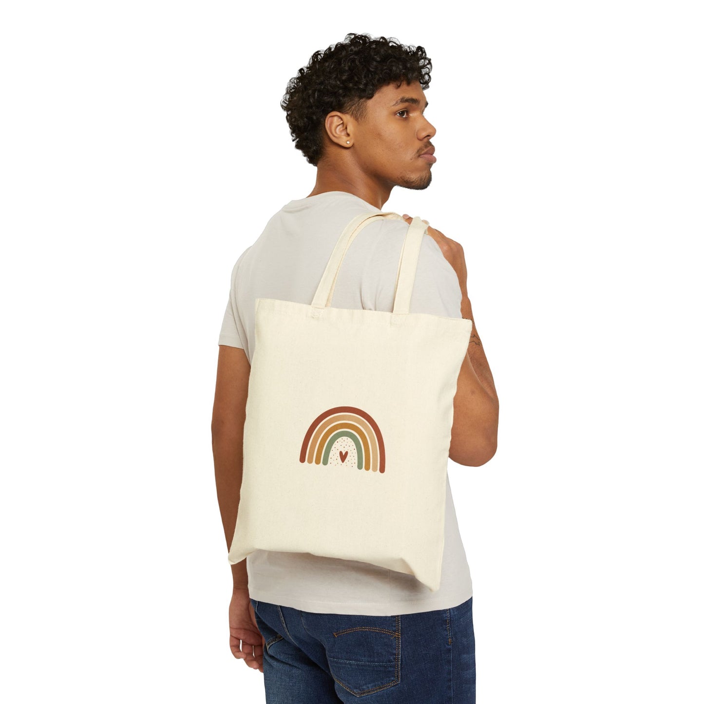 Neutral Rainbow Tote | muted rainbow art, boho desert arc design