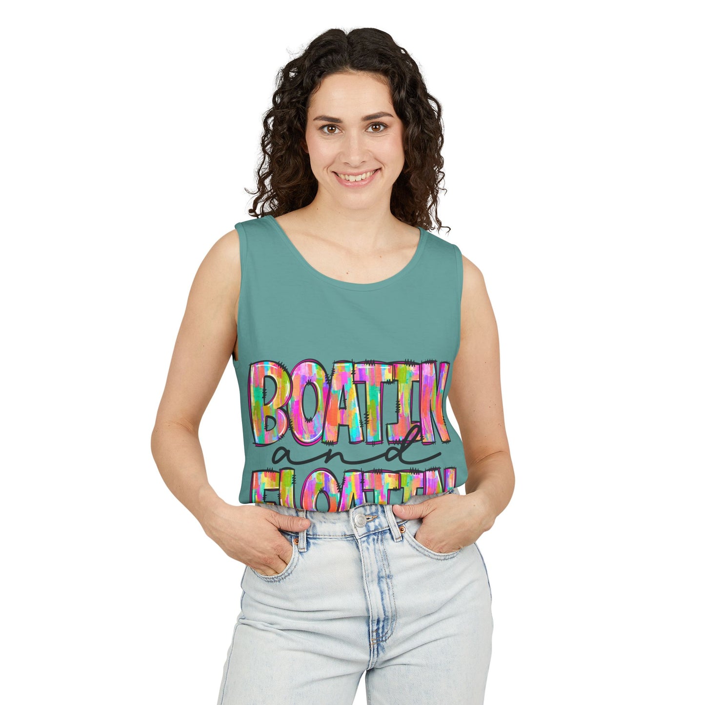 Boatin' and Floatin' Colorful Graphic Tank Top — Summer Lake & Beach Tank