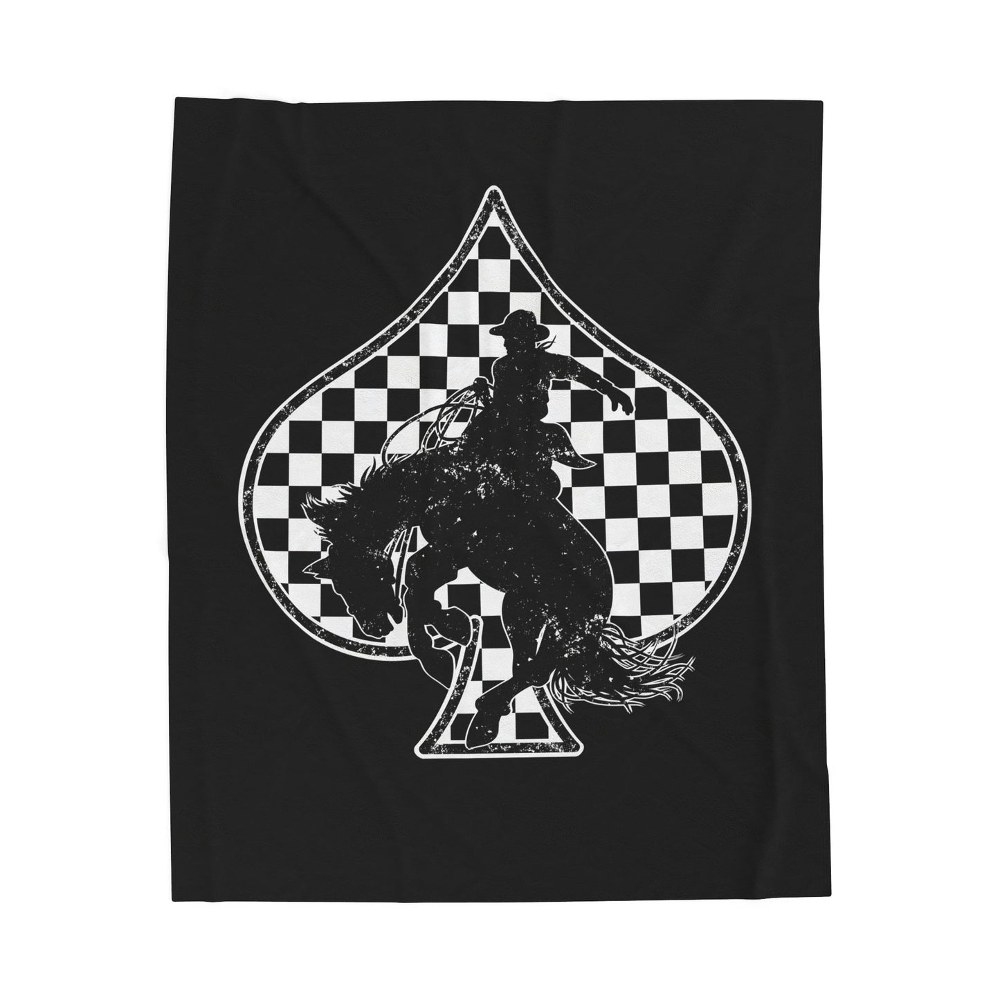 Cowboy on Spade Velveteen Plush Blanket — Western Rodeo Checkered Throw