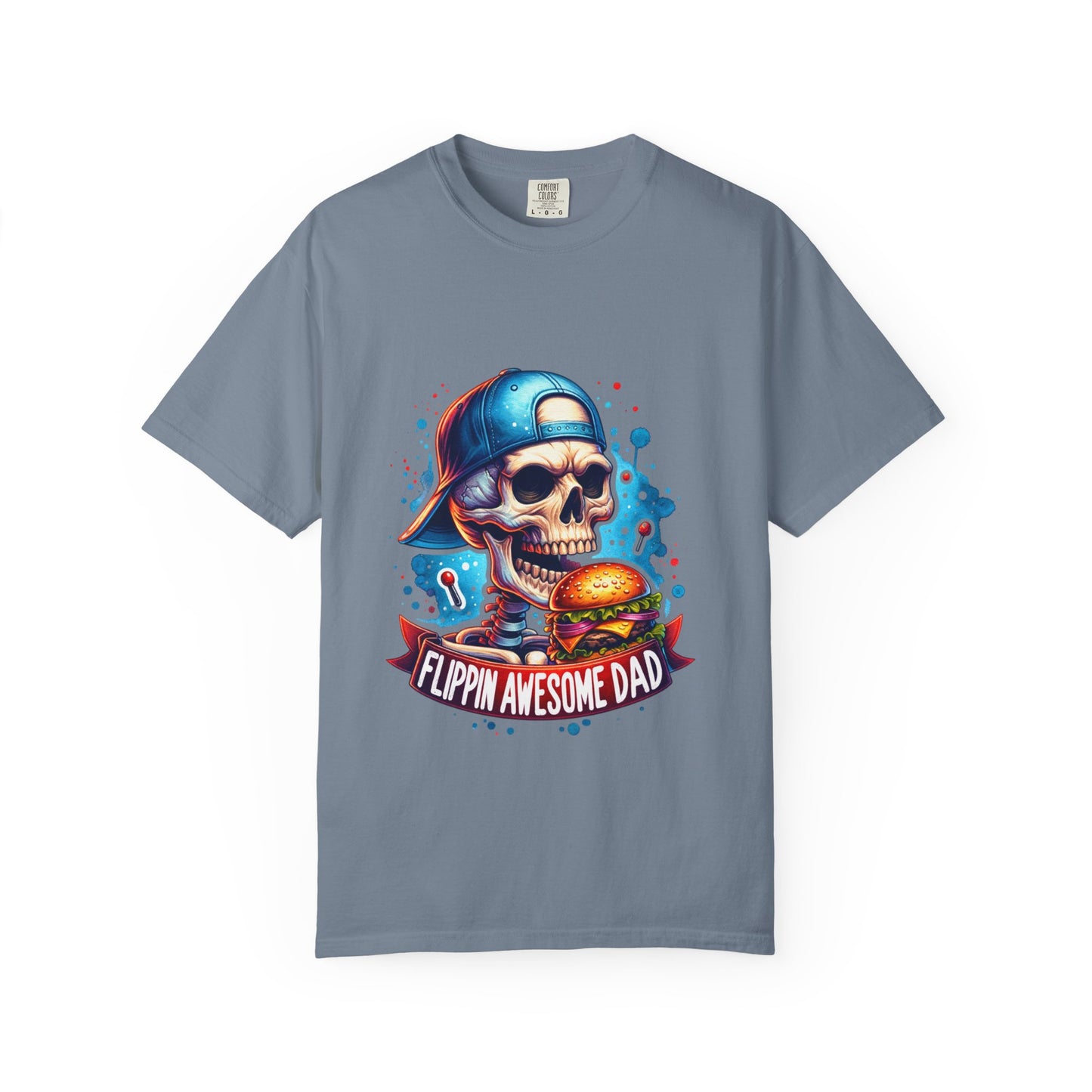 Flippin' Awesome Dad T-Shirt — Skull Chef Burger Graphic Tee for Fathers, Father’s Day Gift
