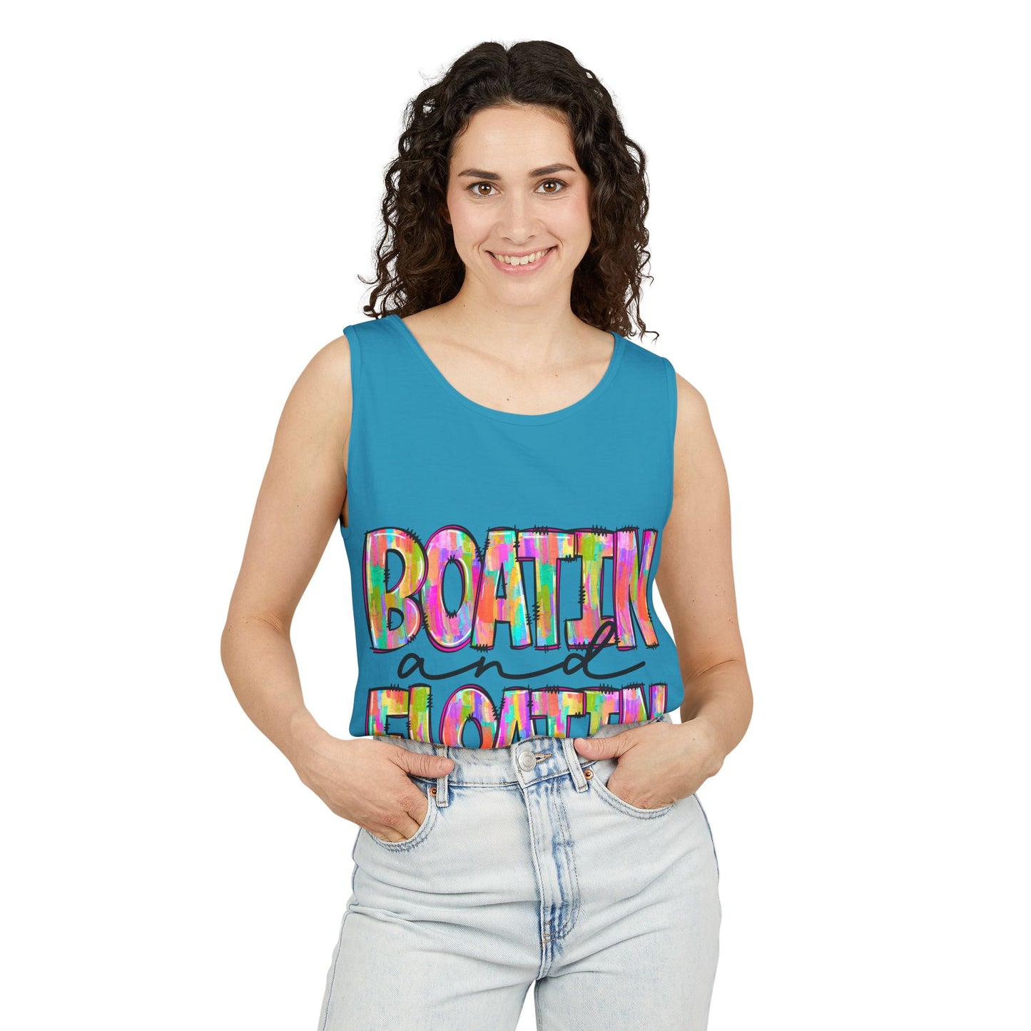 Boatin' and Floatin' Colorful Graphic Tank Top — Summer Lake & Beach Tank