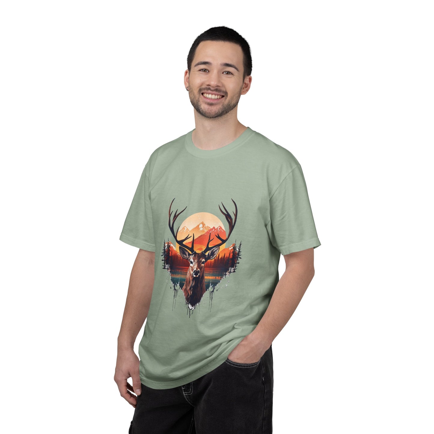 Deer Sunset Graphic T-Shirt