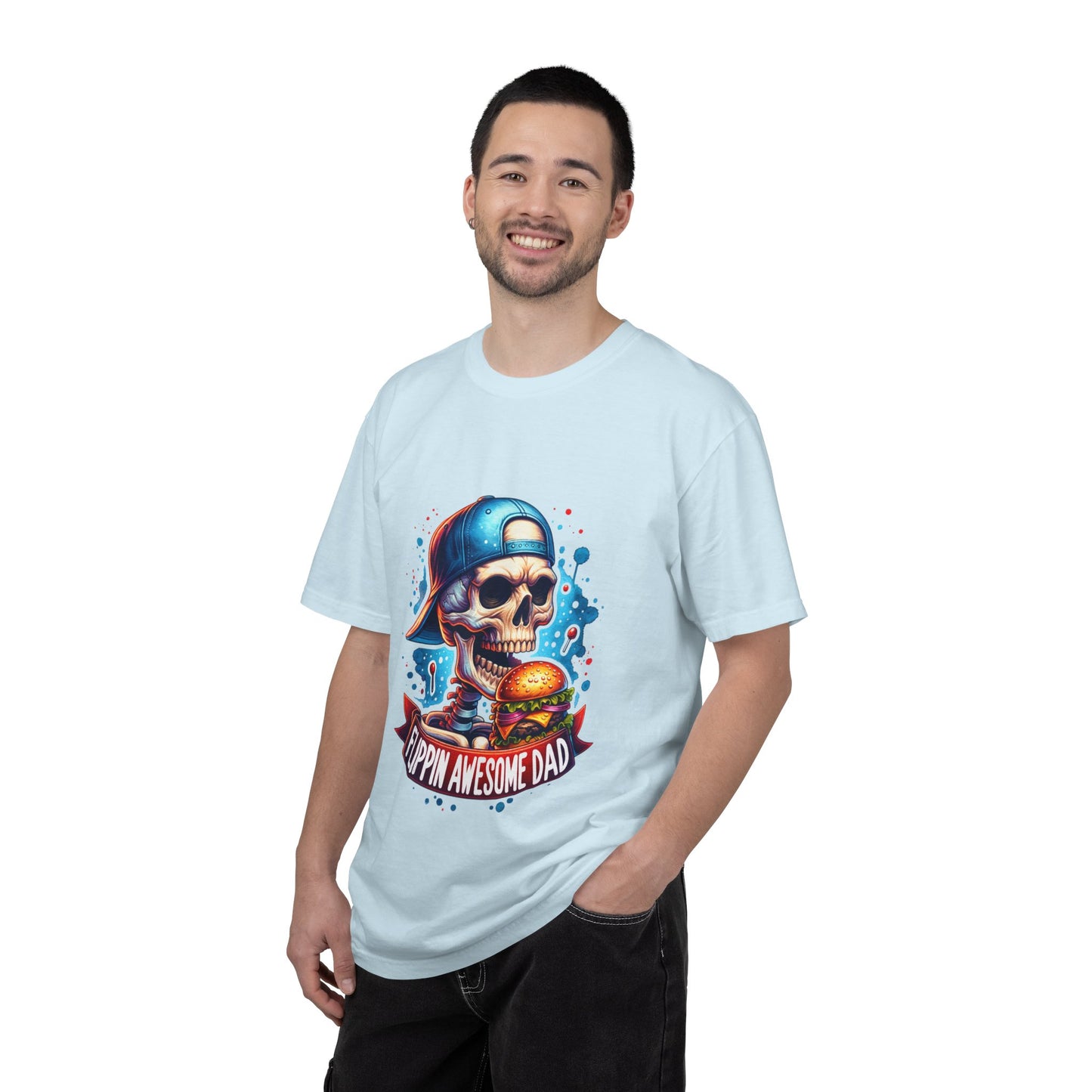 Flippin' Awesome Dad T-Shirt — Skull Chef Burger Graphic Tee for Fathers, Father’s Day Gift