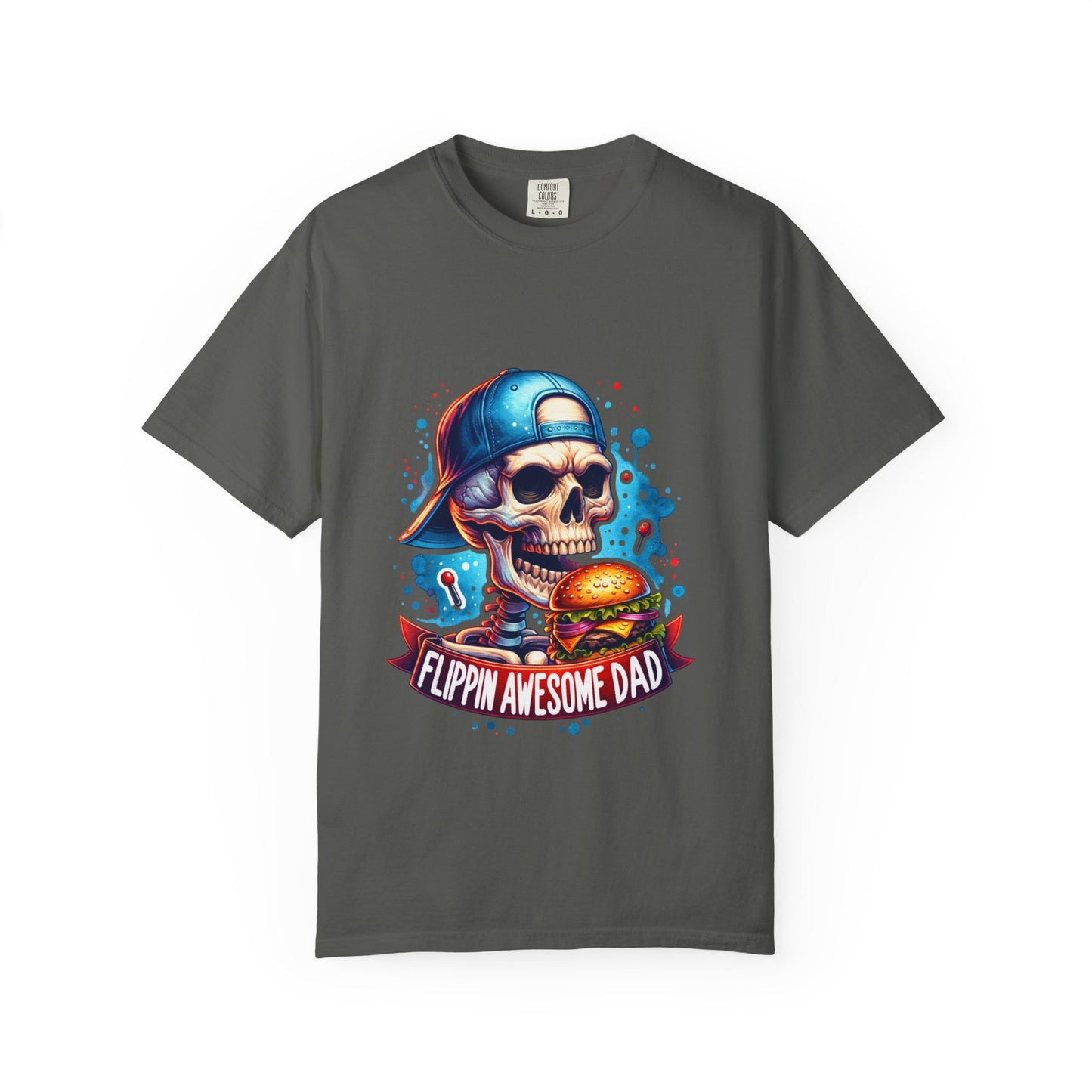 Flippin' Awesome Dad T-Shirt — Skull Chef Burger Graphic Tee for Fathers, Father’s Day Gift