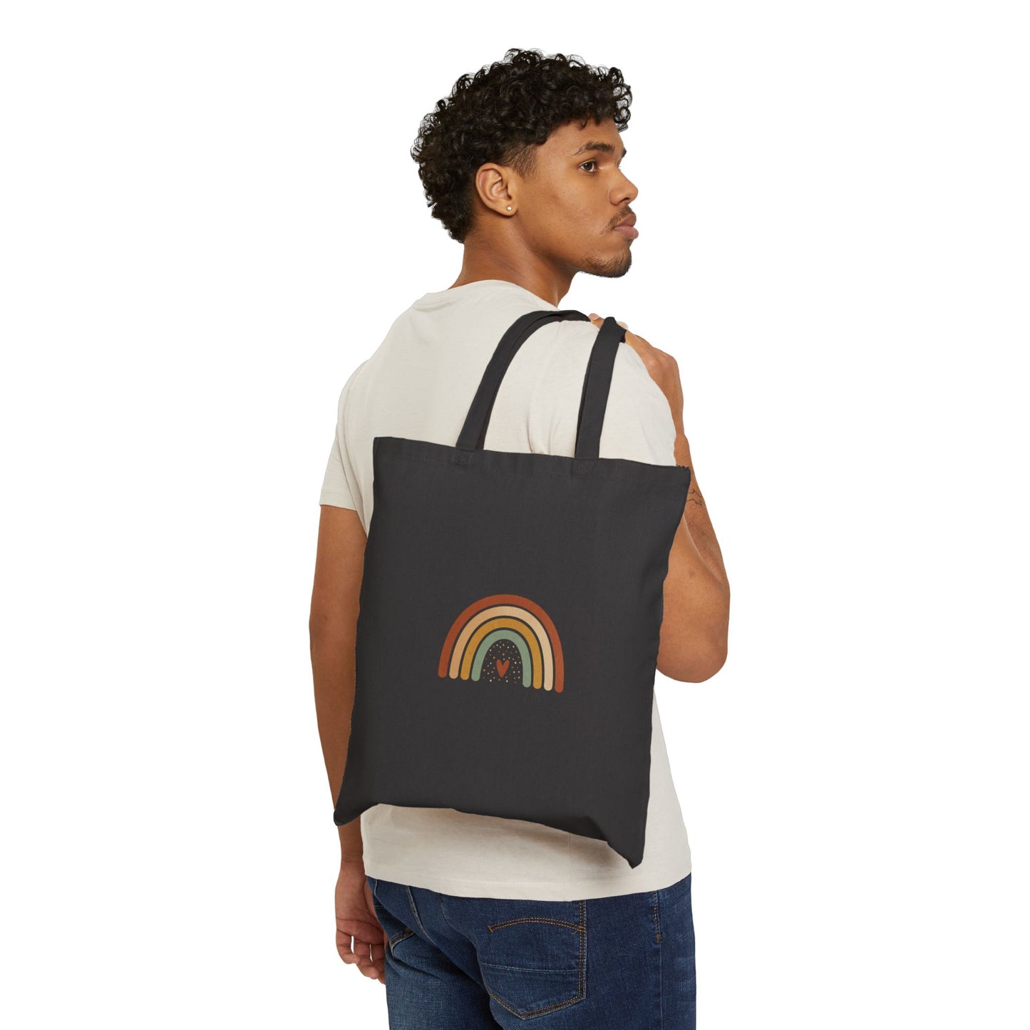 Neutral Rainbow Tote | muted rainbow art, boho desert arc design