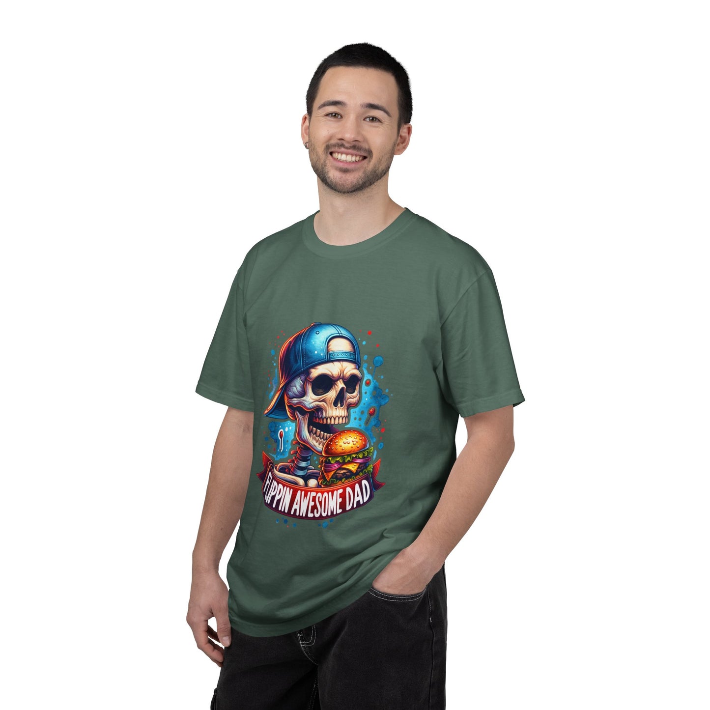 Flippin' Awesome Dad T-Shirt — Skull Chef Burger Graphic Tee for Fathers, Father’s Day Gift