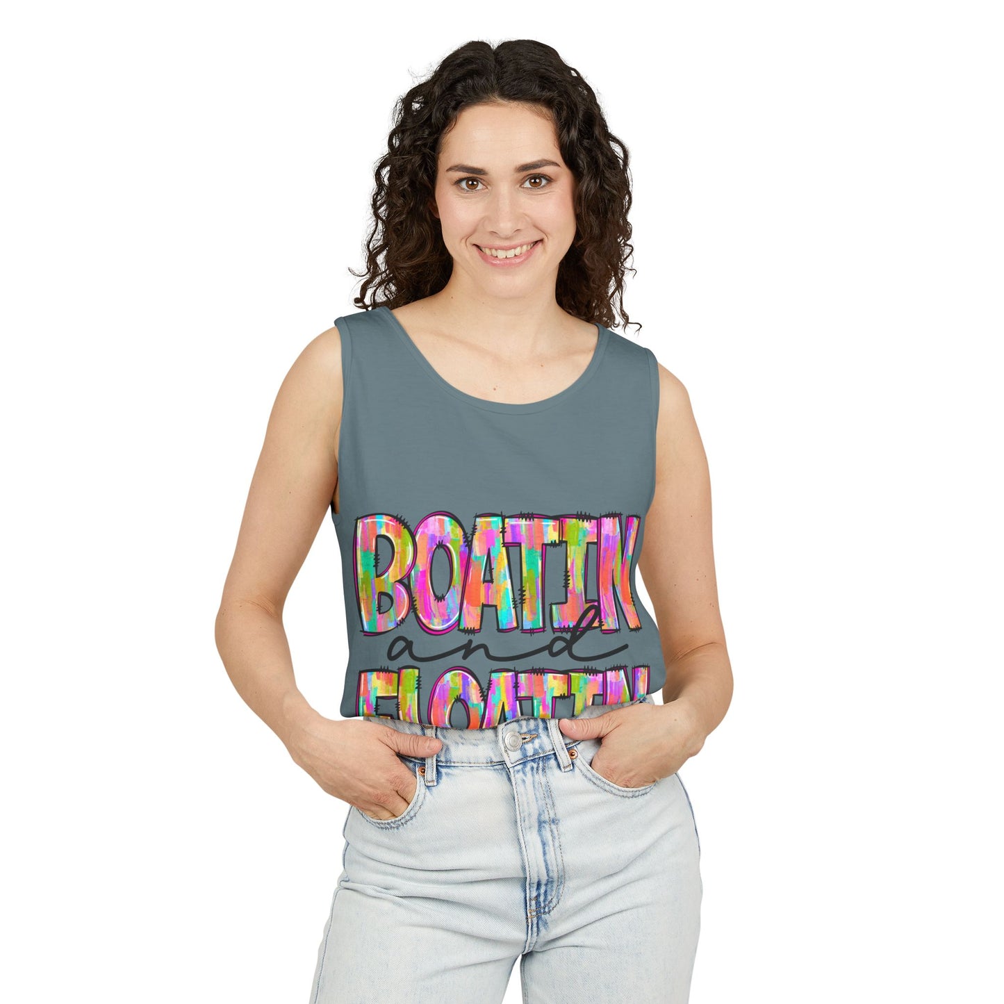 Boatin' and Floatin' Colorful Graphic Tank Top — Summer Lake & Beach Tank