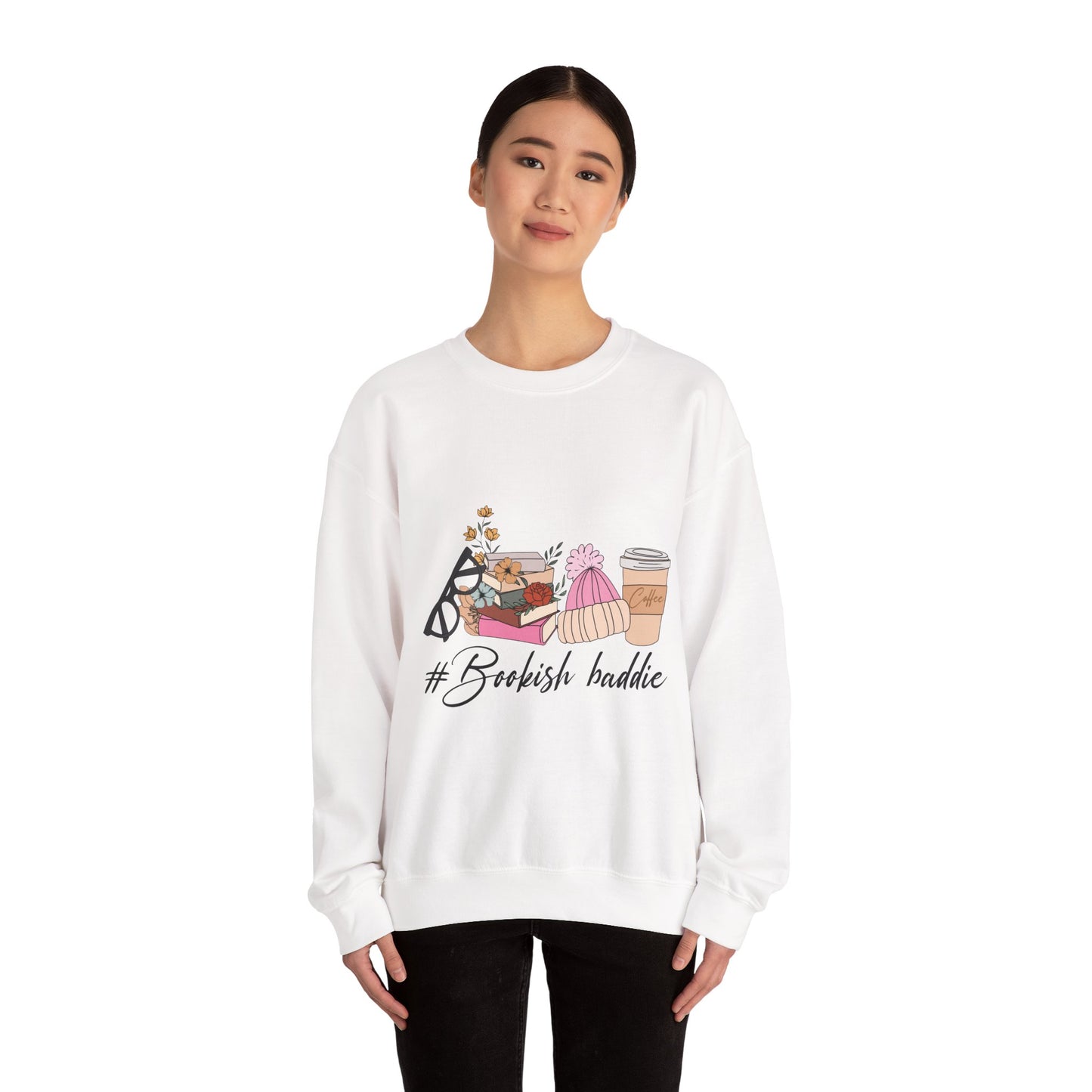 Crewneck Sweatshirt — "#Bookish Baddie" Cozy Reader Graphic Pullover
