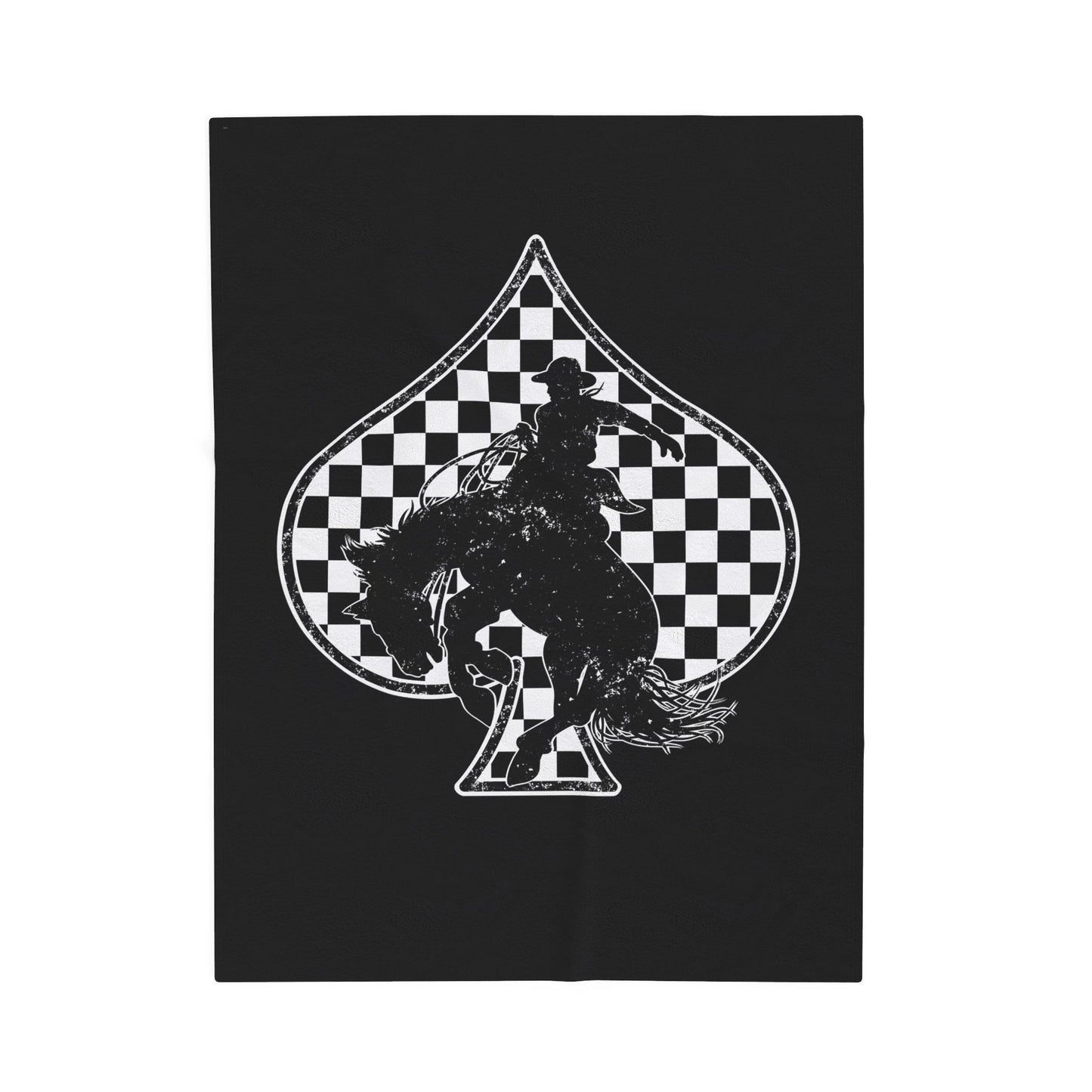 Cowboy on Spade Velveteen Plush Blanket — Western Rodeo Checkered Throw