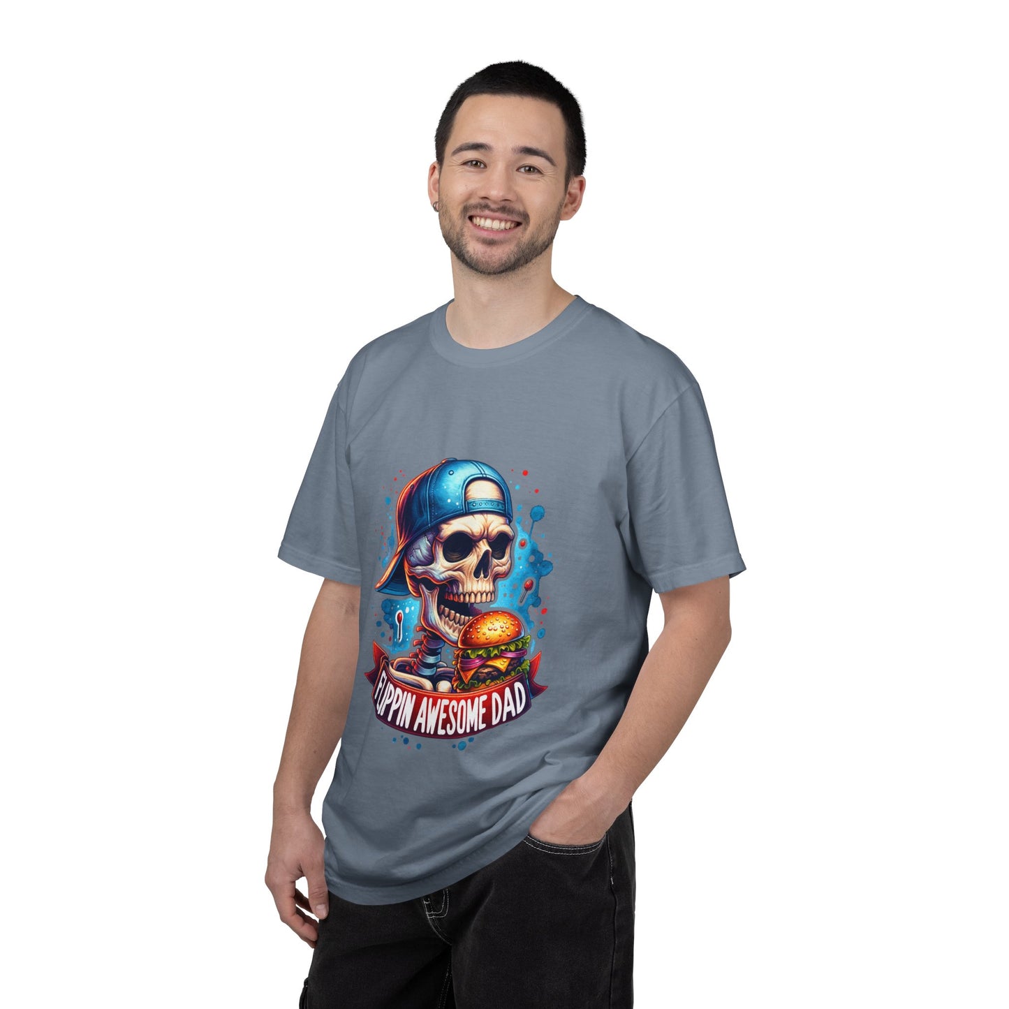 Flippin' Awesome Dad T-Shirt — Skull Chef Burger Graphic Tee for Fathers, Father’s Day Gift
