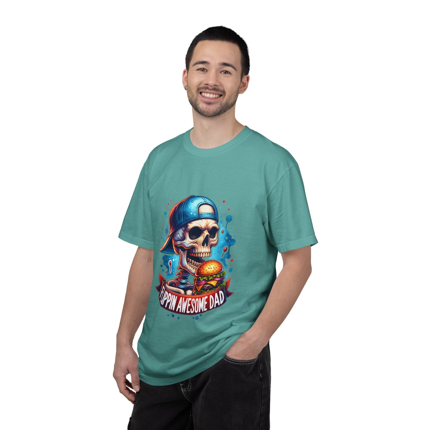 Flippin' Awesome Dad T-Shirt — Skull Chef Burger Graphic Tee for Fathers, Father’s Day Gift