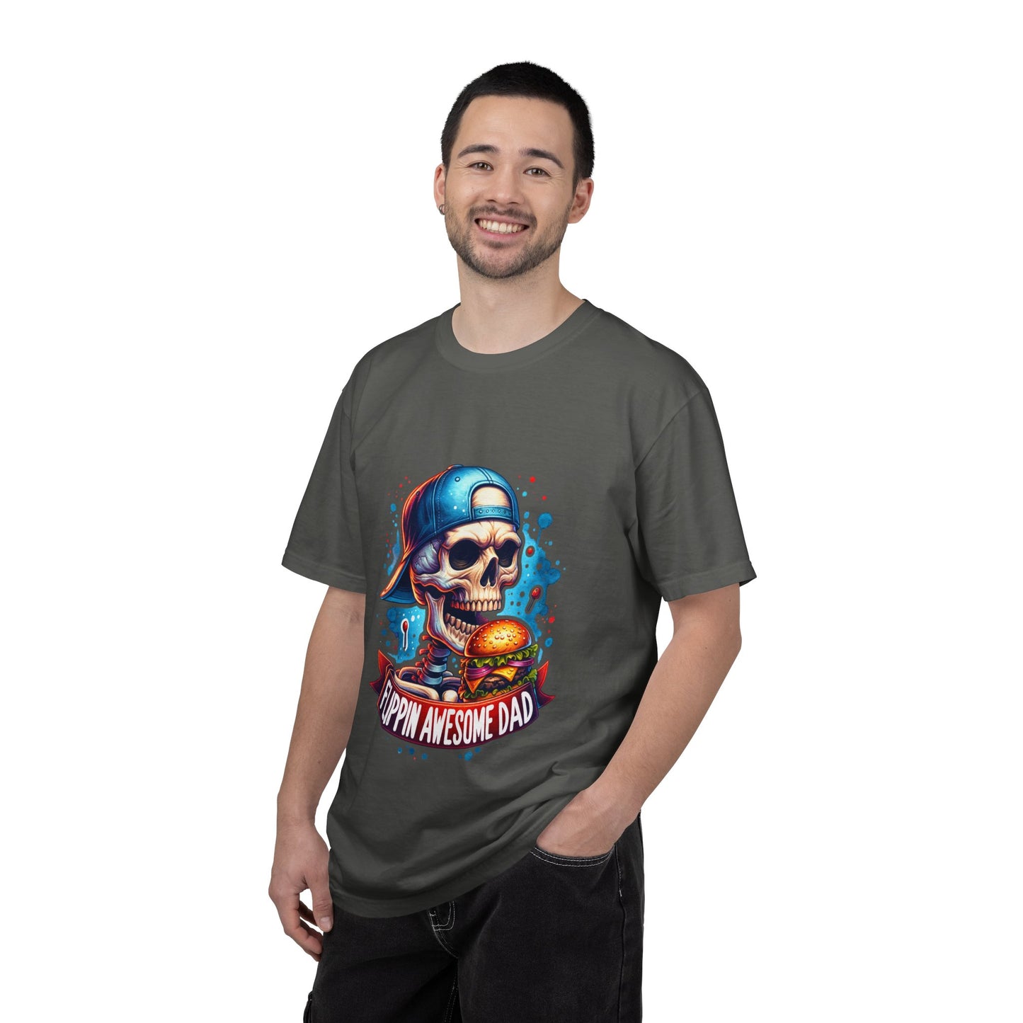 Flippin' Awesome Dad T-Shirt — Skull Chef Burger Graphic Tee for Fathers, Father’s Day Gift