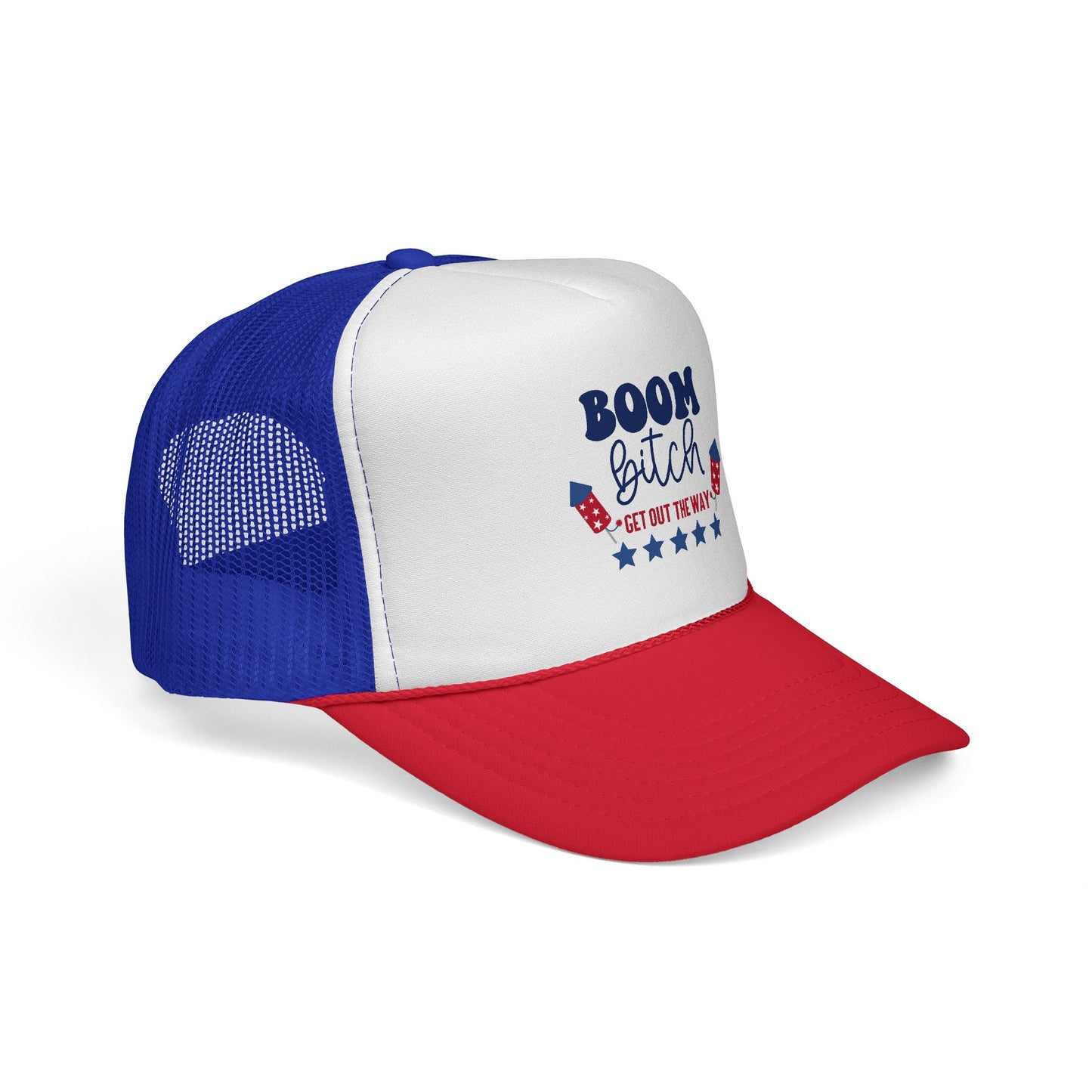 Trucker Cap — "Boom Bitch" Patriotic Fireworks Mesh Hat (4th of July)