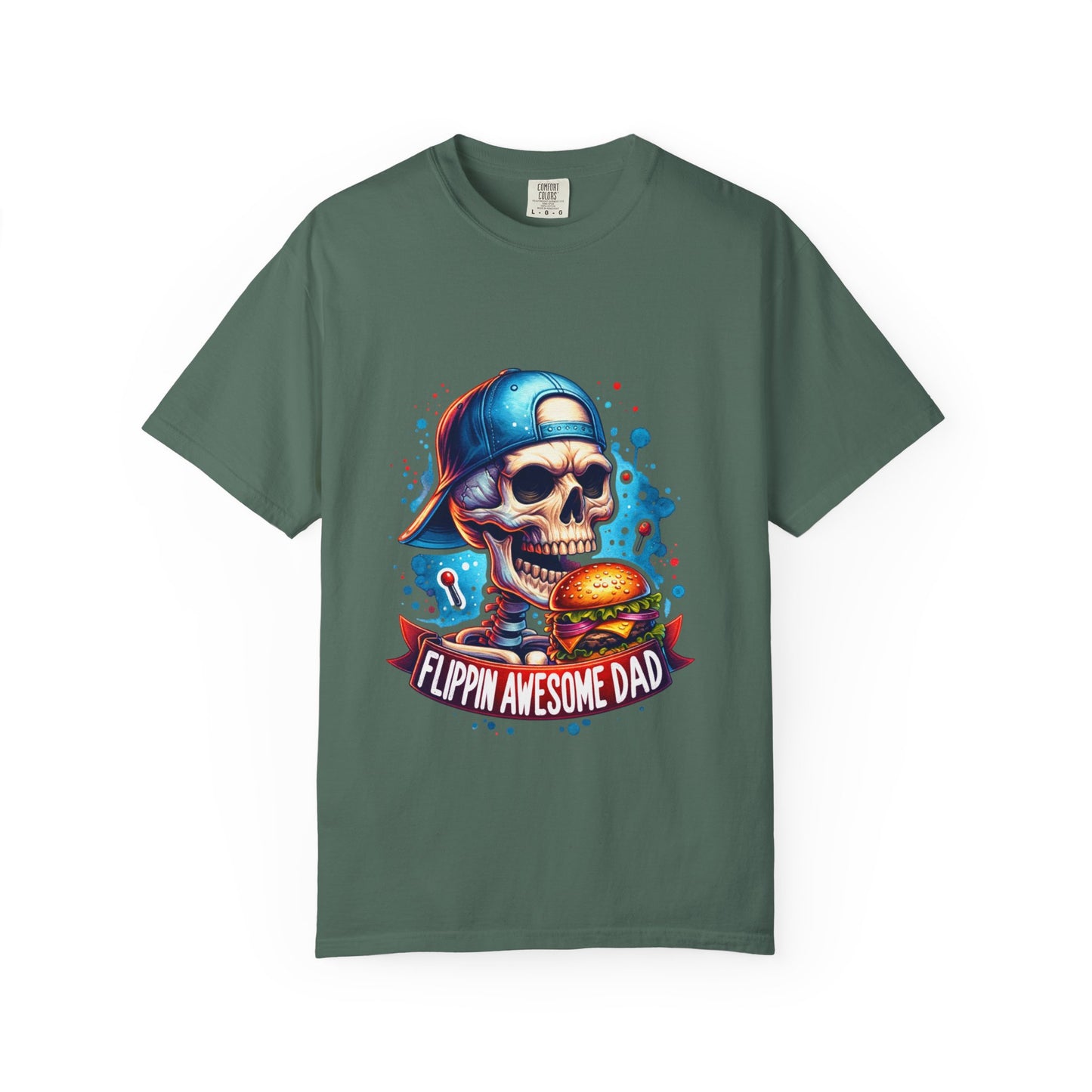 Flippin' Awesome Dad T-Shirt — Skull Chef Burger Graphic Tee for Fathers, Father’s Day Gift