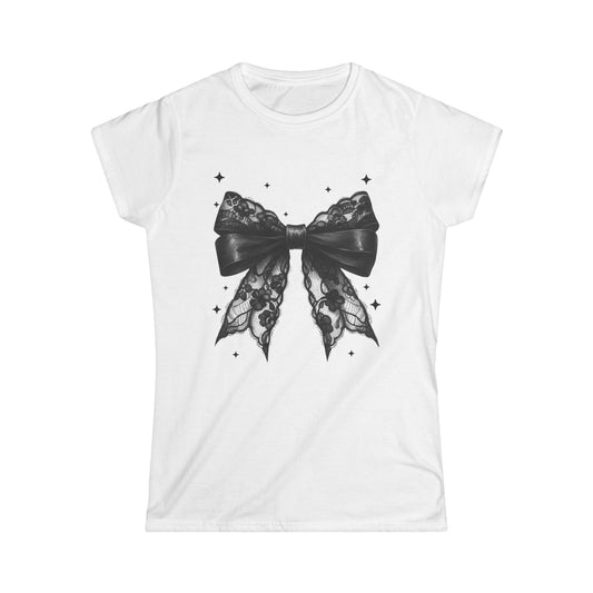 Lace Bow Tee — Vintage Black Ribbon Graphic Women's Shirt