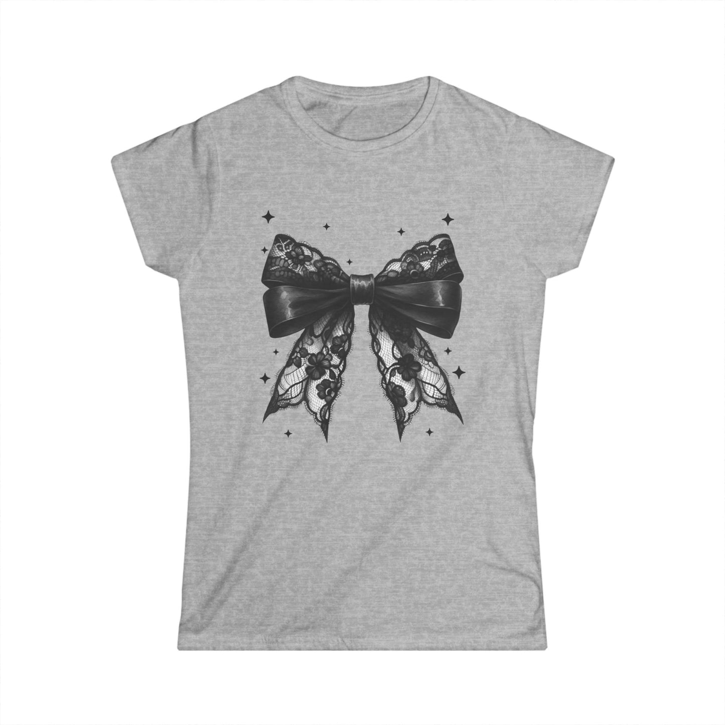 Lace Bow Tee — Vintage Black Ribbon Graphic Women's Shirt