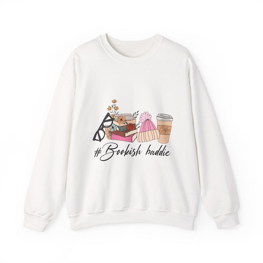 Crewneck Sweatshirt — "#Bookish Baddie" Cozy Reader Graphic Pullover