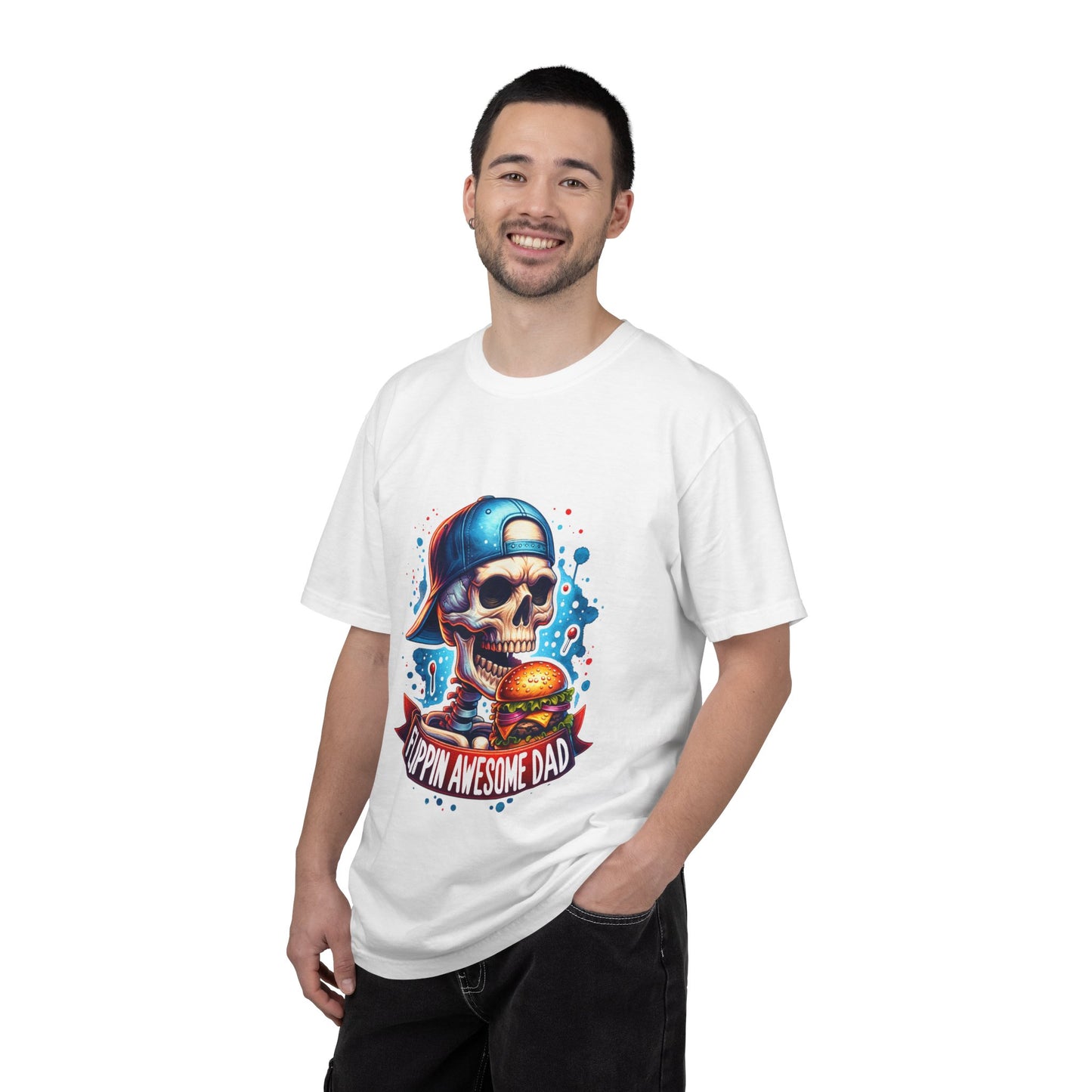 Flippin' Awesome Dad T-Shirt — Skull Chef Burger Graphic Tee for Fathers, Father’s Day Gift