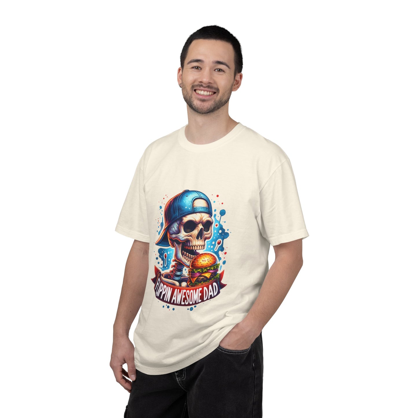 Flippin' Awesome Dad T-Shirt — Skull Chef Burger Graphic Tee for Fathers, Father’s Day Gift