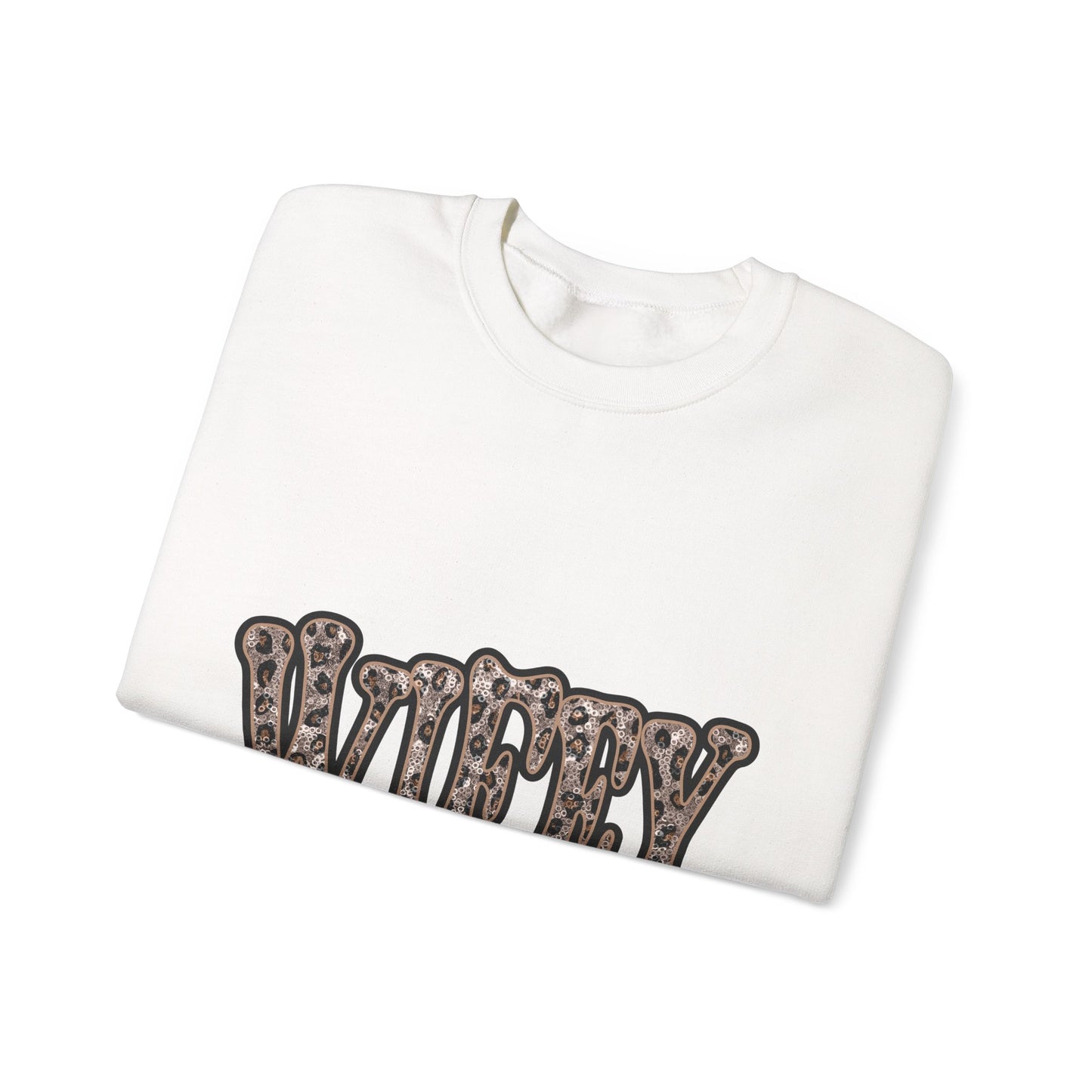 Wifey Leopard Faux Sequin  Print Crewneck Sweatshirt — Cozy Bridal/Anniversary Gift