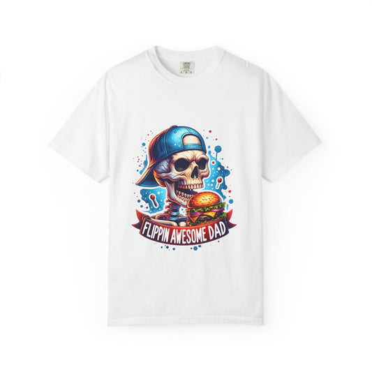 Flippin' Awesome Dad T-Shirt — Skull Chef Burger Graphic Tee for Fathers, Father’s Day Gift