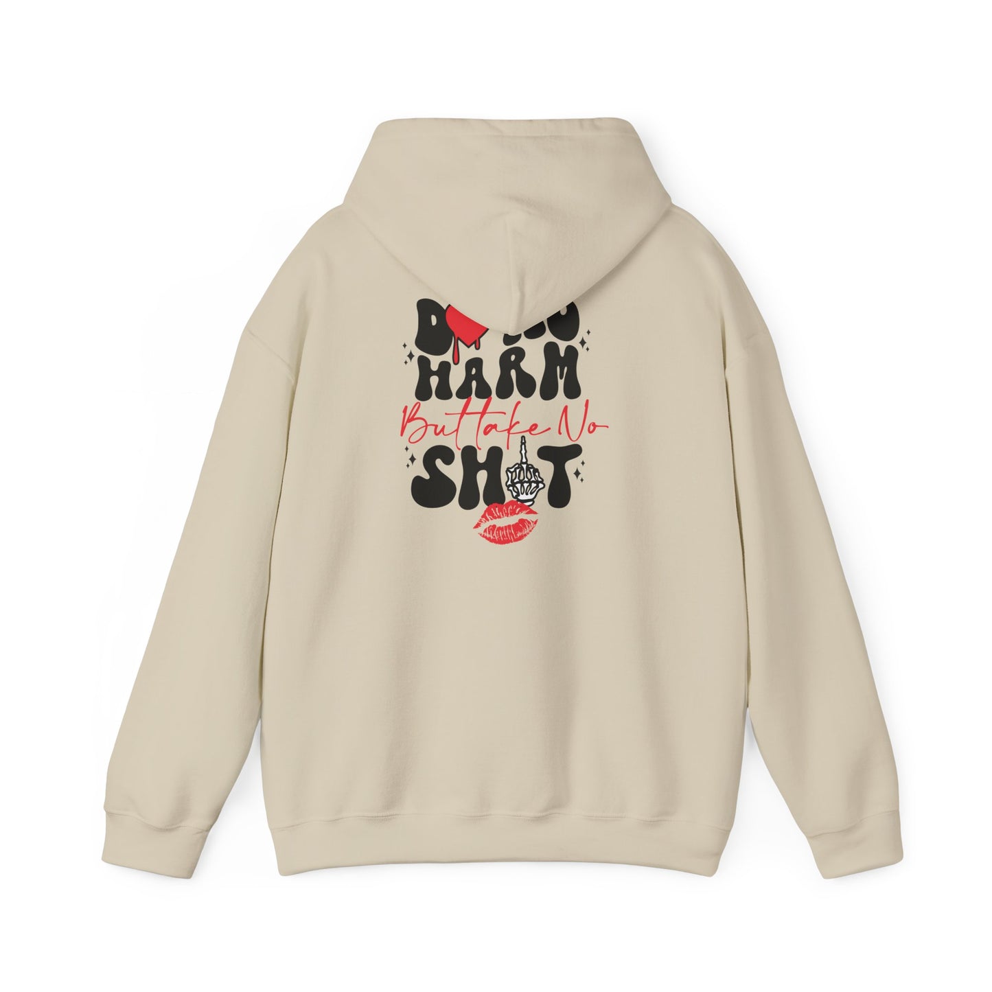 Hoodie — "Do No Harm But Take No Shit" Heart Graphic Pullover